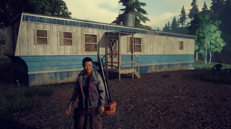 Blue and White Mobile Home