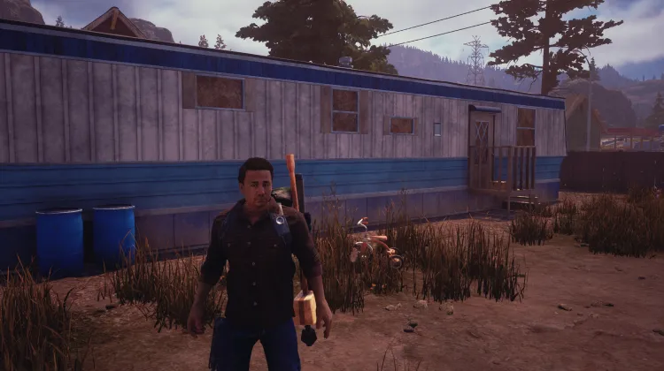 Caravane bleue et blanche