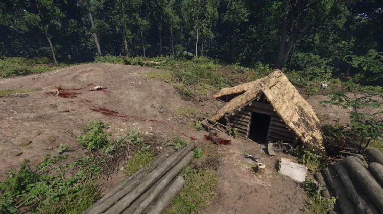 Holzfällerlager mit Wölfen