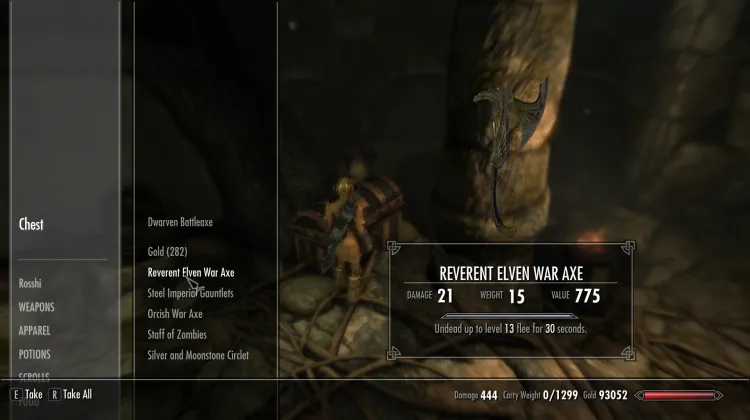 Weapons looted from chest