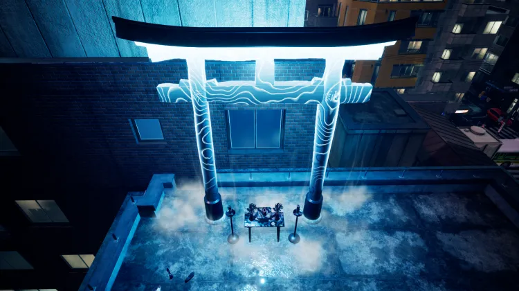 Brama Torii na dachu budynku Momokane