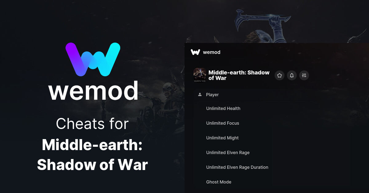 Middle-earth: Shadow of War Cheats & Trainers for PC | WeMod