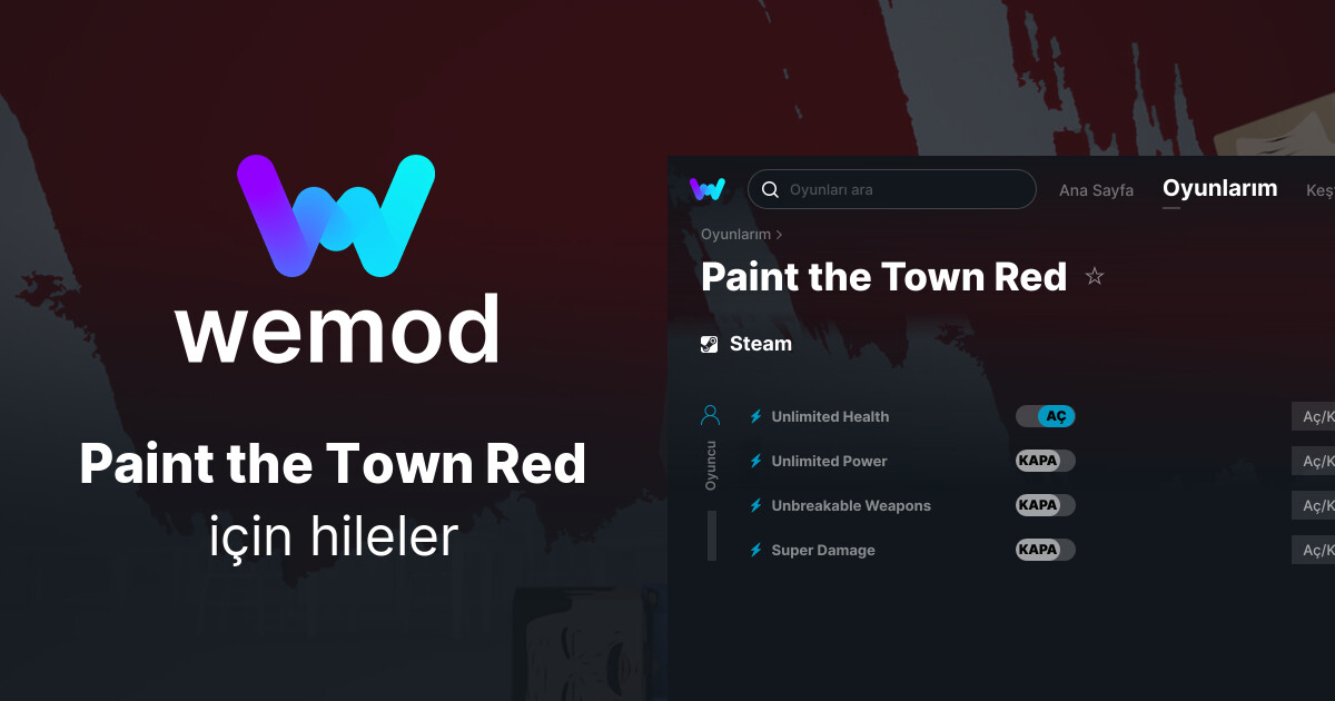 PC içinPaint the Town Red Hileler ve Öğreticiler WeMod