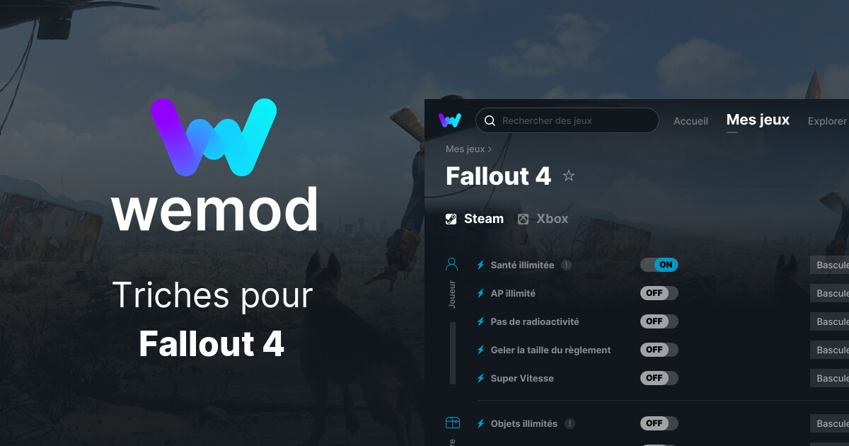 Fallout 4 Triches et Trainers pour PC WeMod