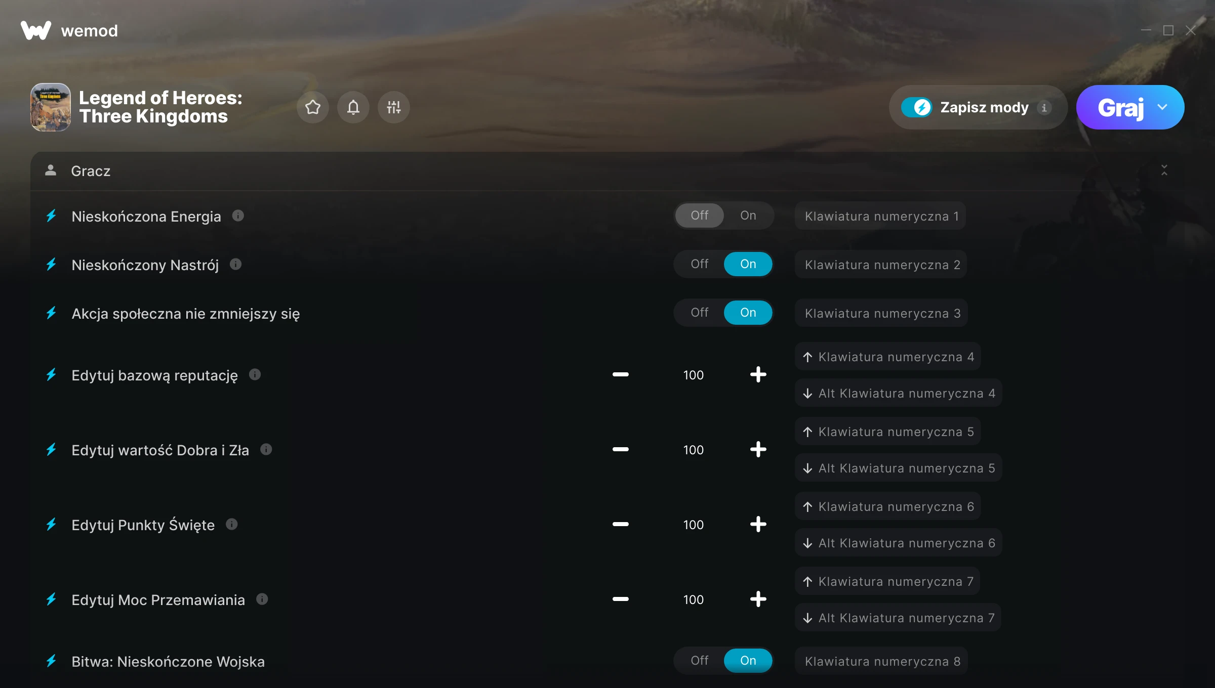 Cheaty do Legend of Heroes: Three Kingdoms – zrzut ekranu