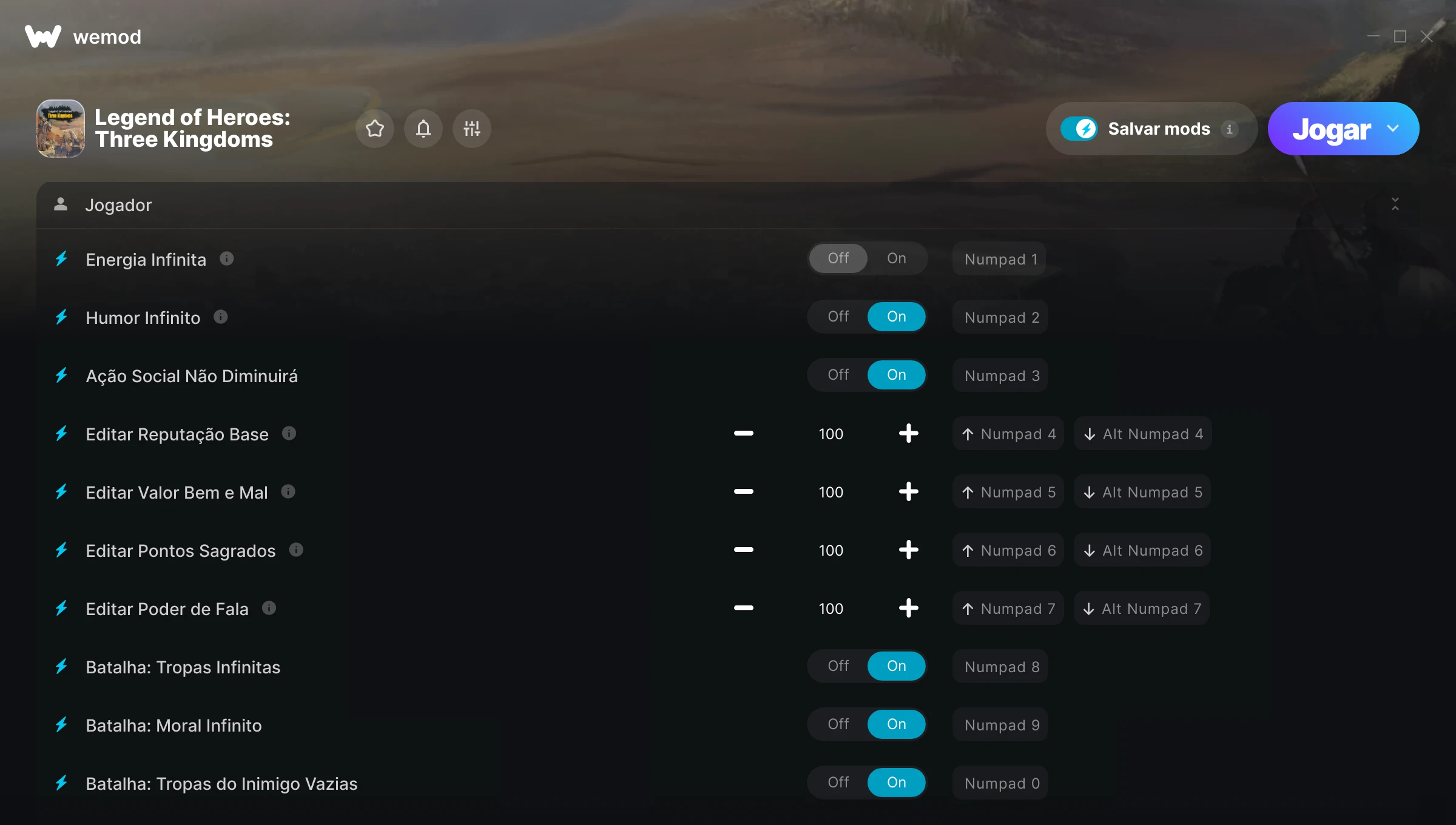 Captura de tela de trapaças de Legend of Heroes: Three Kingdoms