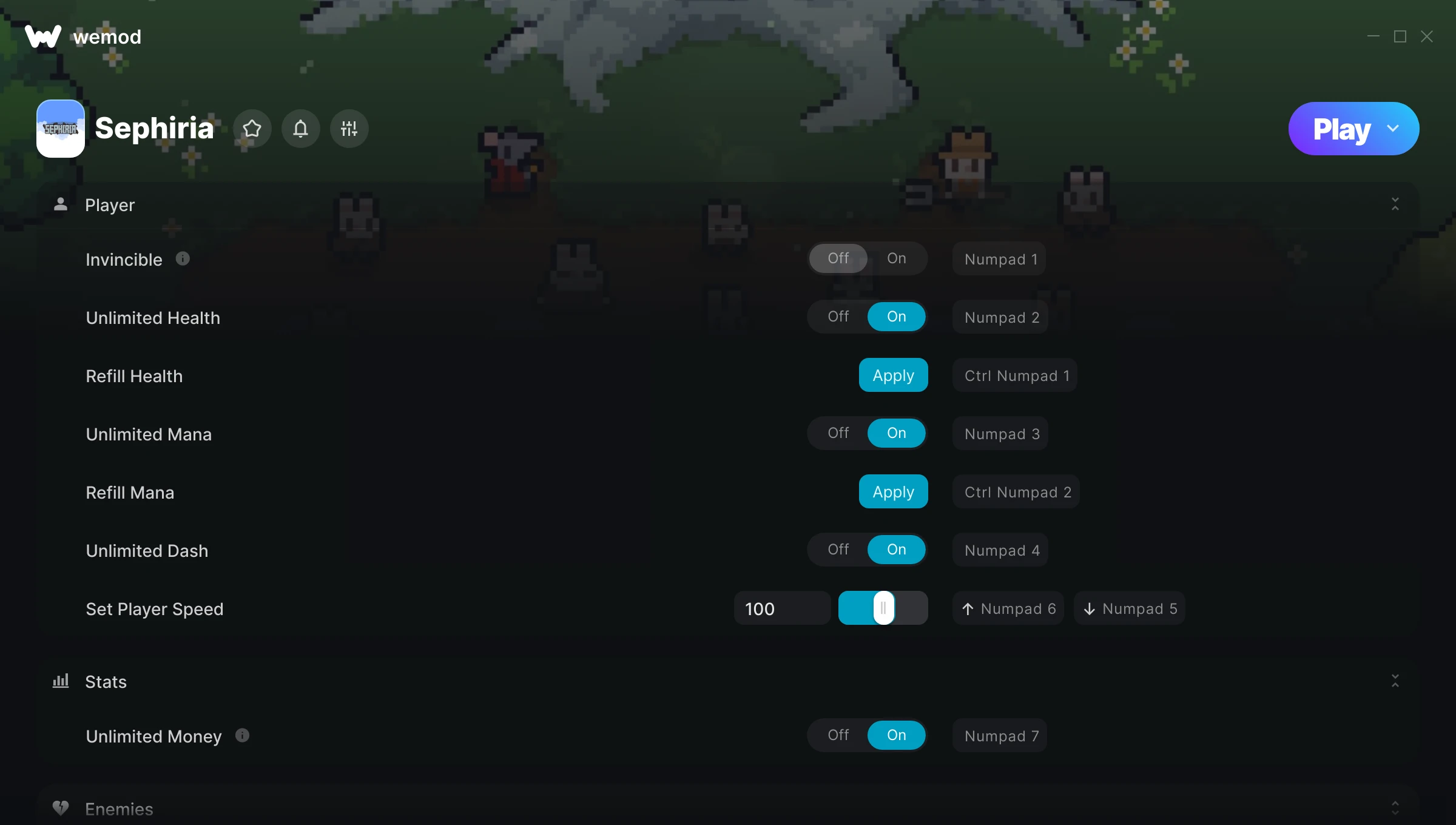 Sephiria cheats screenshot