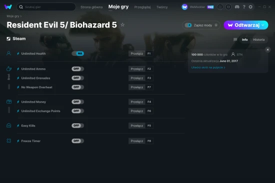 cheaty Resident Evil 5/ Biohazard 5 zrzut ekranu