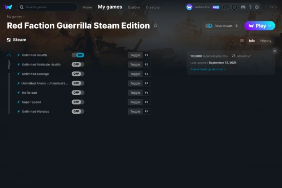 Red Faction Guerrilla Steam Edition cheats screenshot