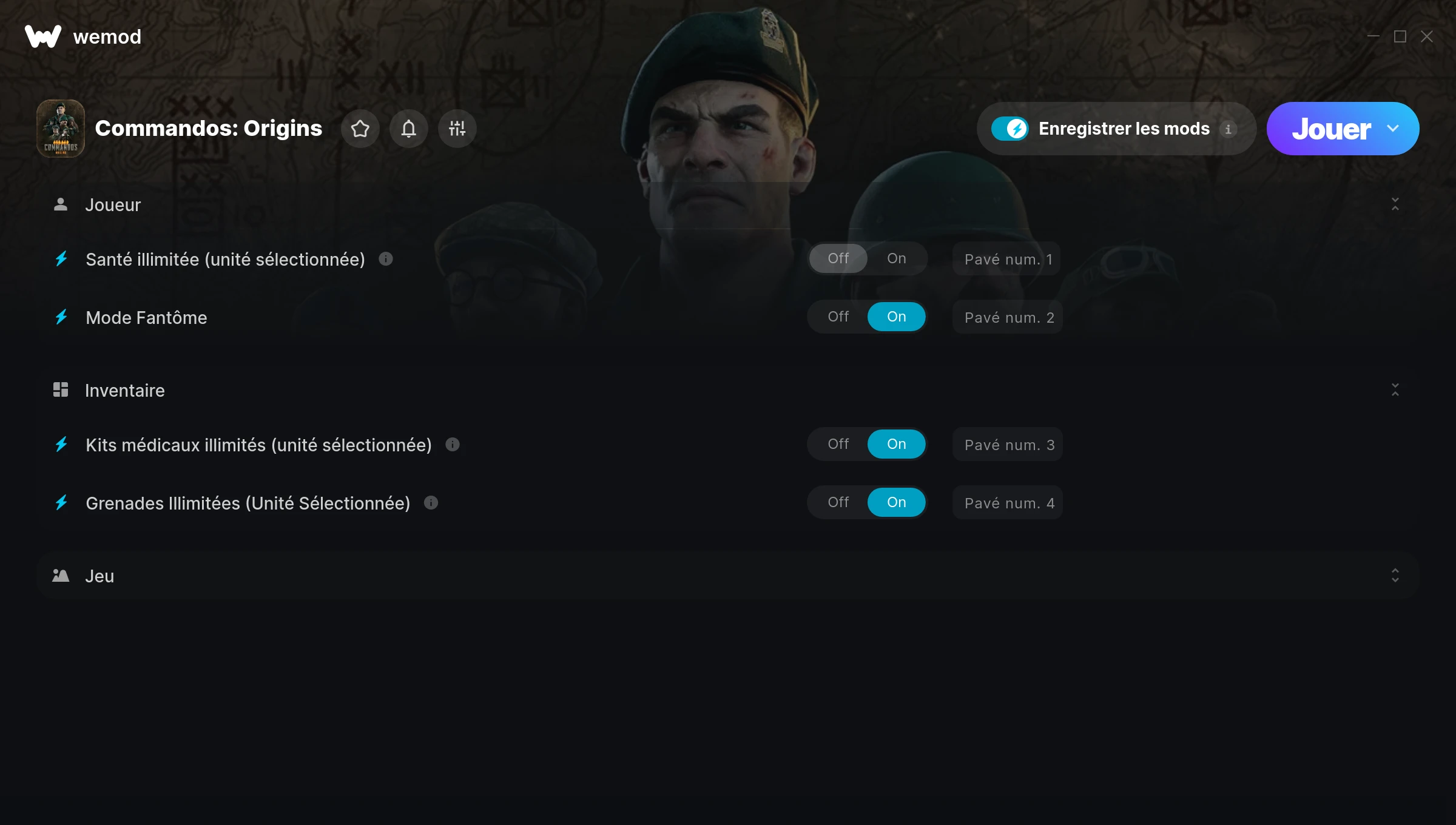Capture d’écran des cheats pour Commandos: Origins