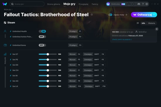 cheaty Fallout Tactics: Brotherhood of Steel zrzut ekranu