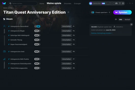 Titan Quest Anniversary Edition Cheats Screenshot