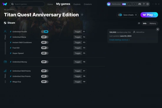 Titan Quest Anniversary Edition cheats screenshot
