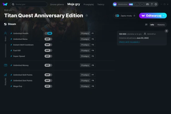 cheaty Titan Quest Anniversary Edition zrzut ekranu