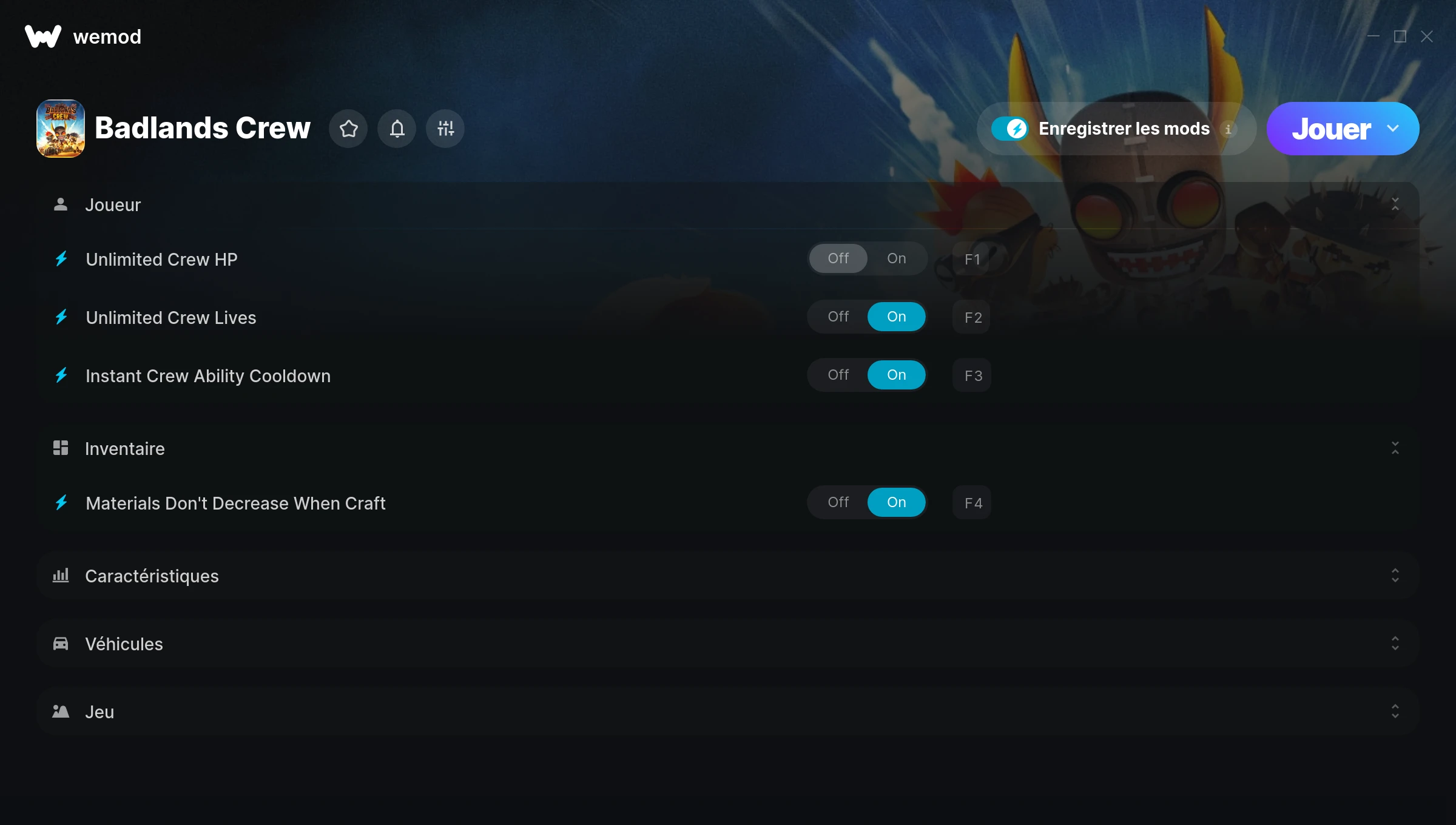 Capture d’écran des cheats pour Badlands Crew