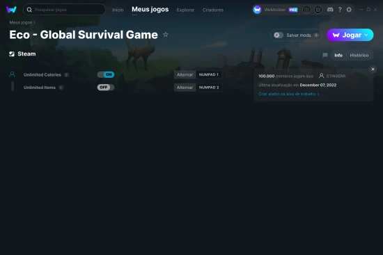 Captura de tela de cheats do Eco - Global Survival Game