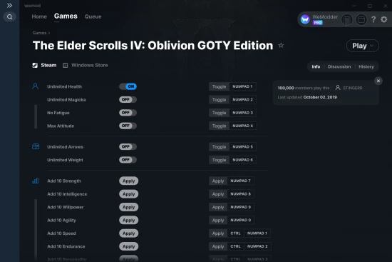 The Elder Scrolls IV: Oblivion GOTY Edition cheats screenshot