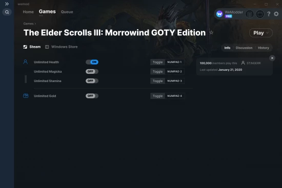 The Elder Scrolls III: Morrowind GOTY Edition cheats screenshot
