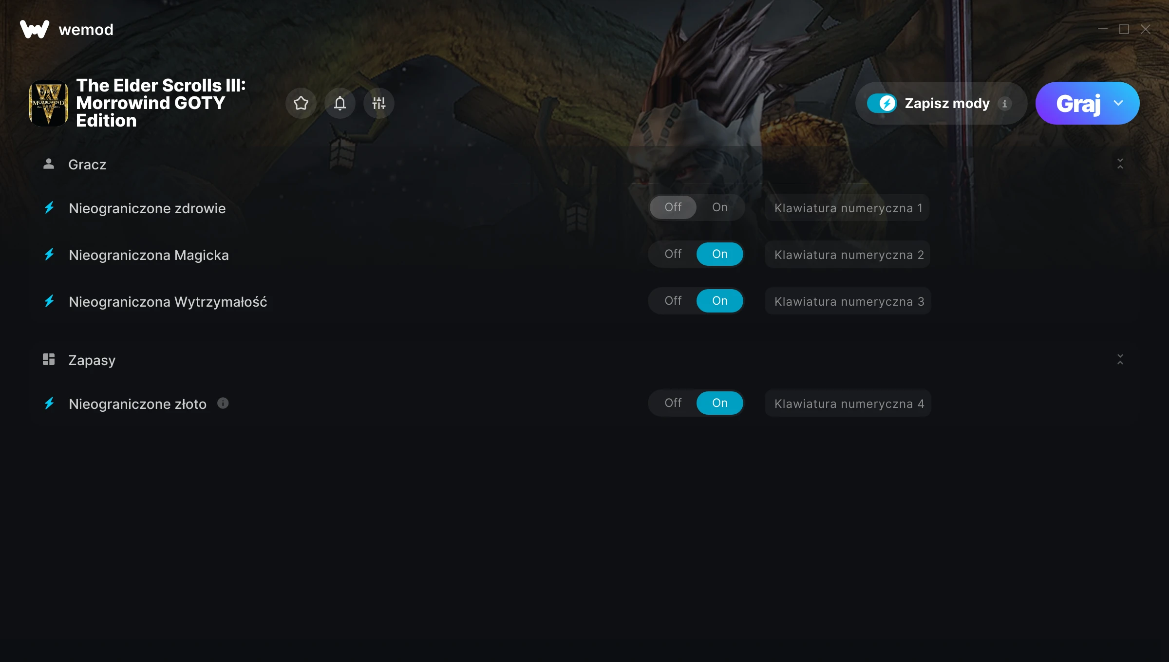 Cheaty do The Elder Scrolls III: Morrowind GOTY Edition – zrzut ekranu