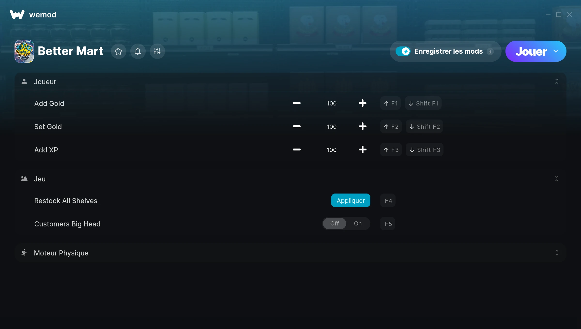 Capture d’écran des cheats pour Better Mart
