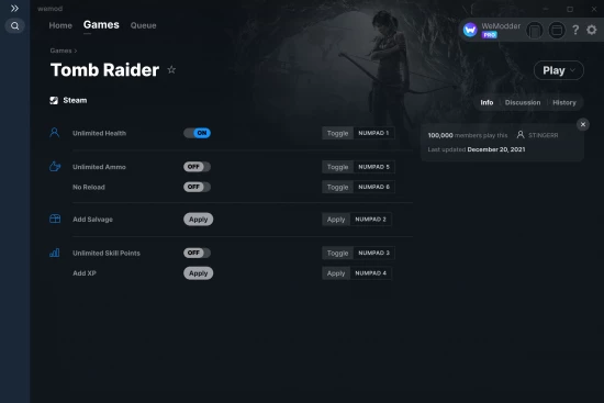 Tomb Raider cheats screenshot