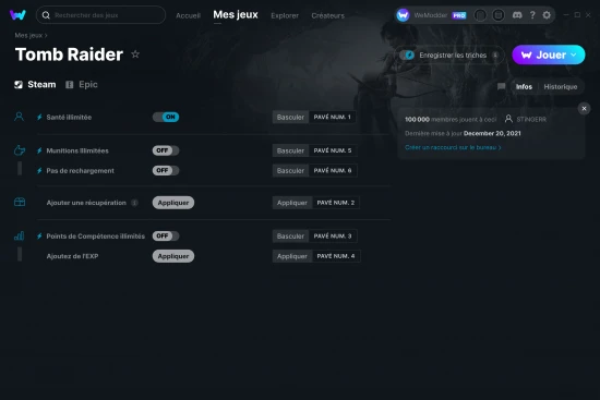 Capture d'écran de triches de Tomb Raider