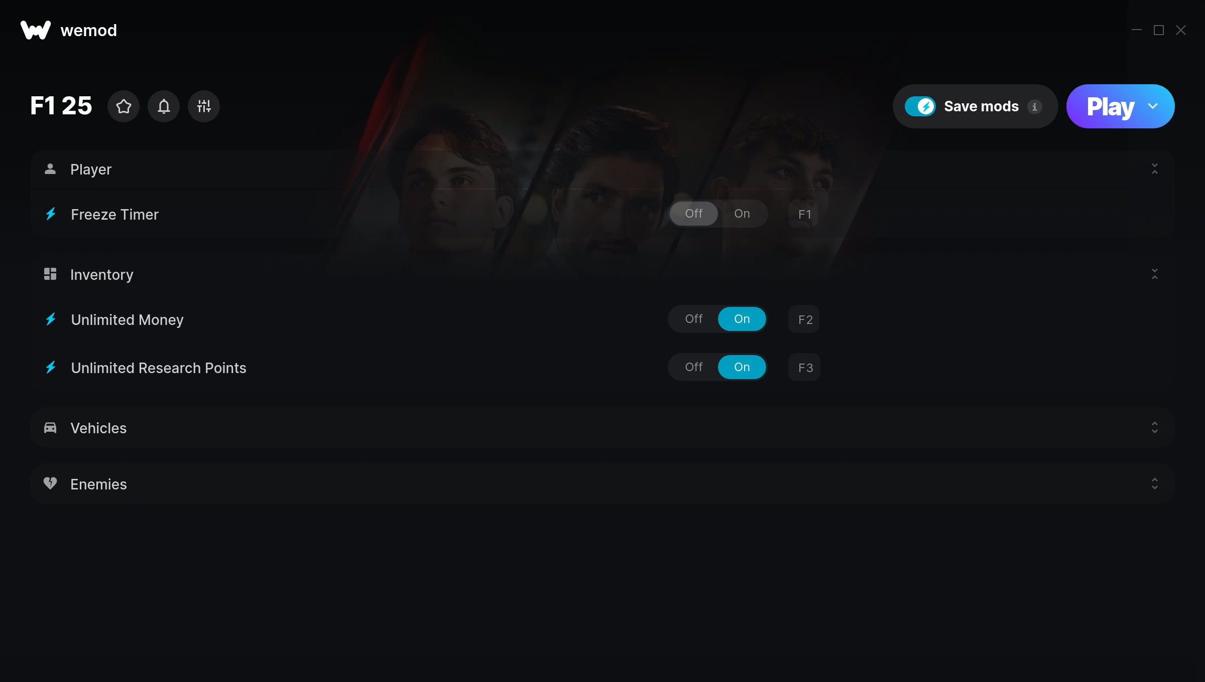 F1 25 cheats screenshot