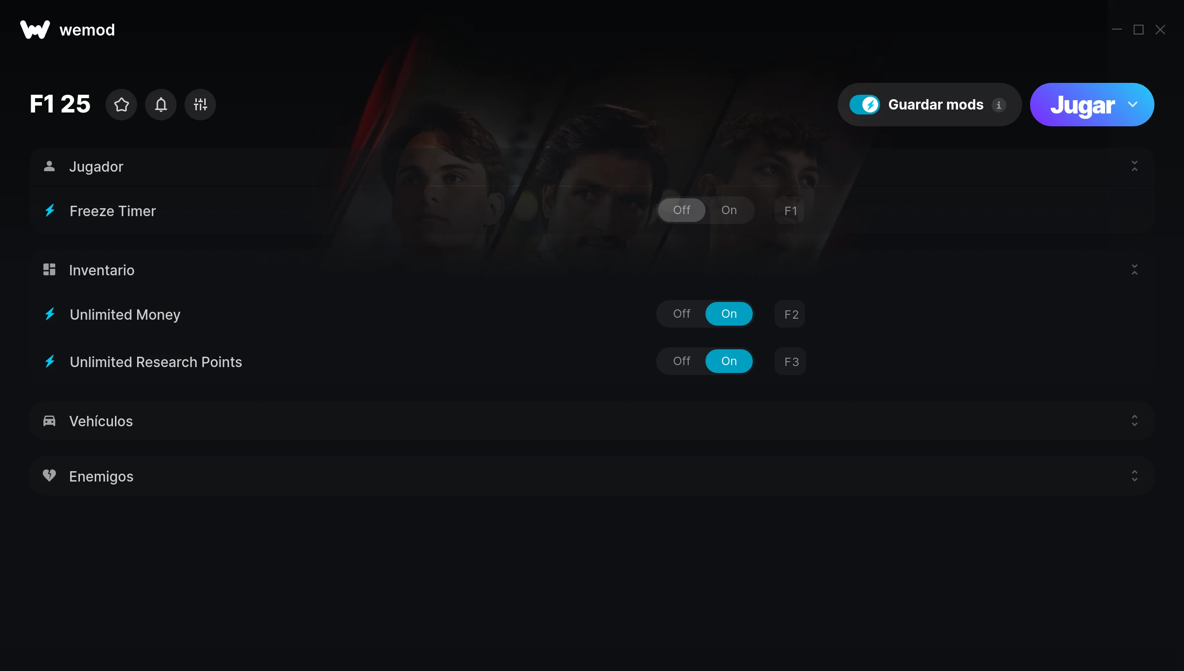Captura de pantalla de las trampas de F1 25
