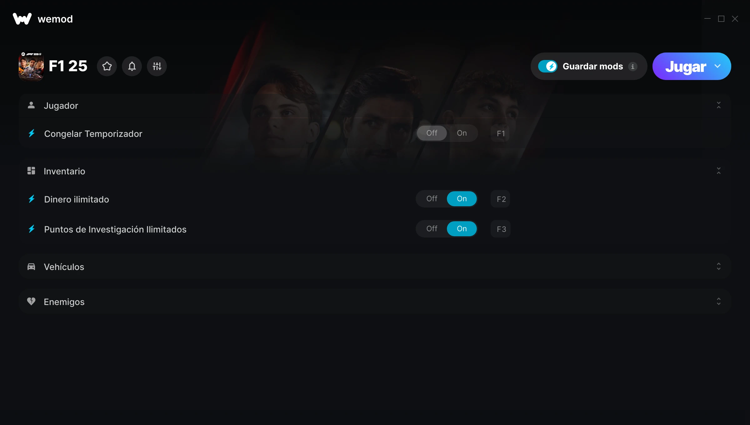 Captura de pantalla de las trampas de F1 25