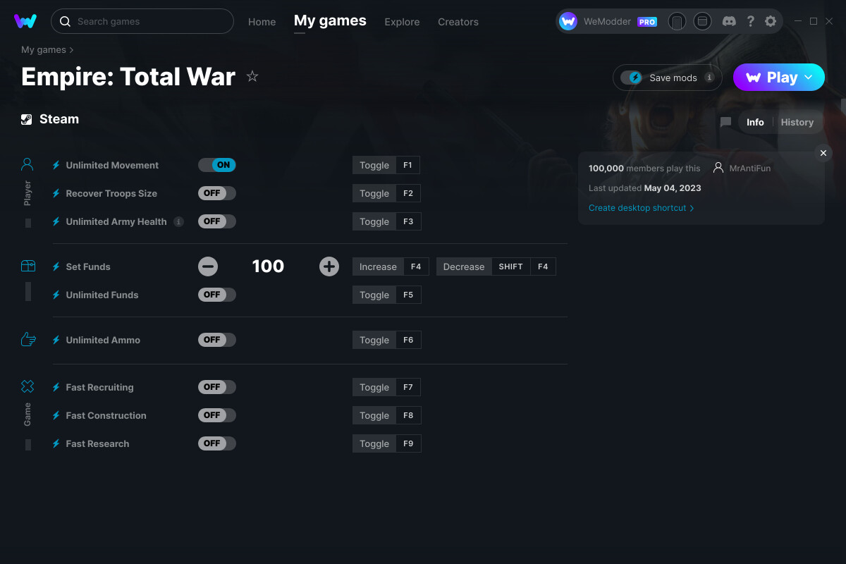Empire Total War Cheats and Trainer for Steam Trainers WeMod Community