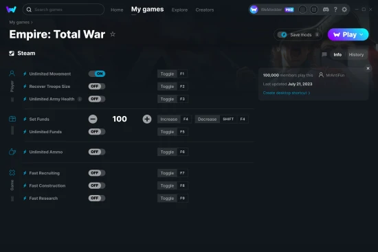 Total War: EMPIRE – Definitive Edition cheats screenshot