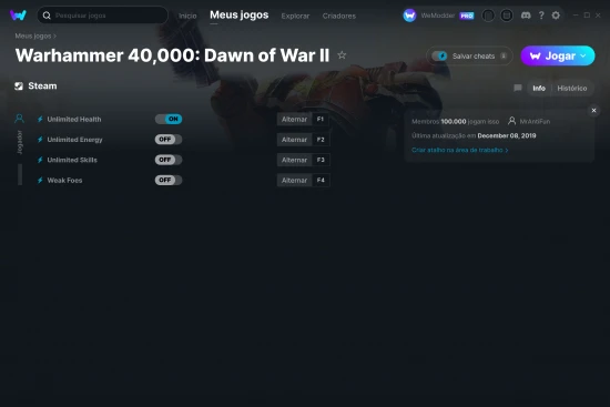 Captura de tela de cheats do Warhammer 40,000: Dawn of War II