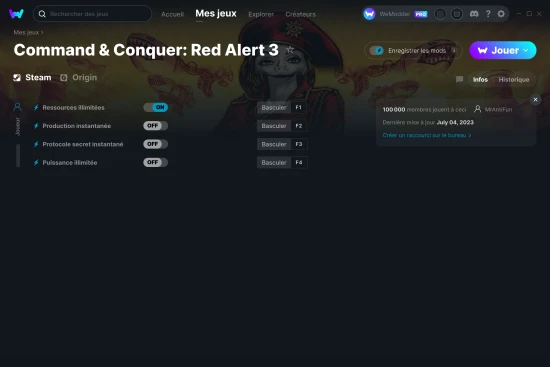 Capture d'écran de triches de Command & Conquer: Red Alert 3