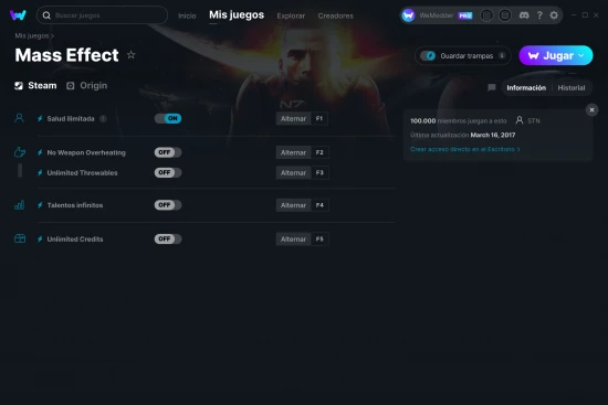 captura de pantalla de las trampas de Mass Effect