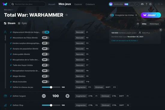 Capture d'écran de triches de Total War: WARHAMMER