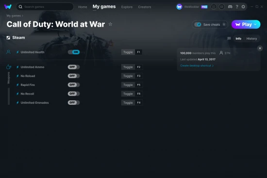 Call of Duty: World at War cheats screenshot