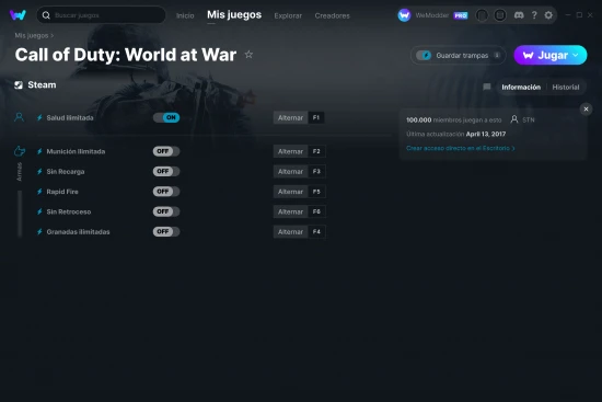 captura de pantalla de las trampas de Call of Duty: World at War