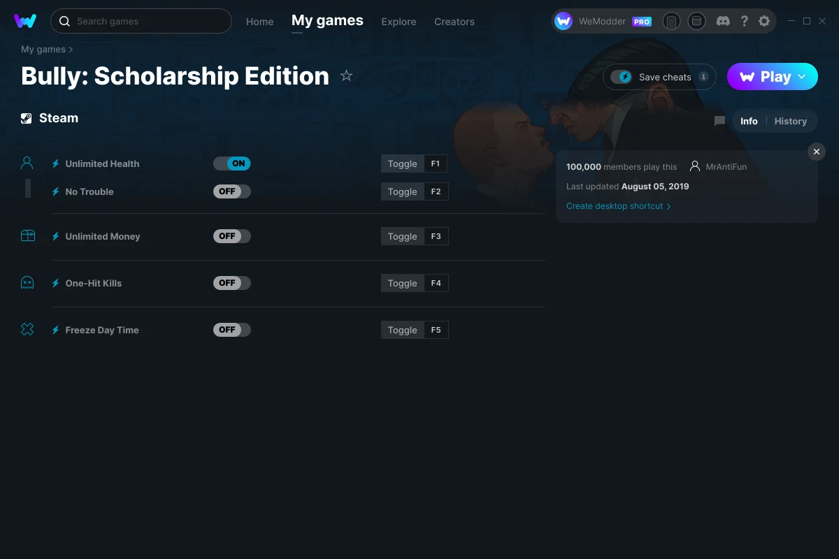 STEAM] [v1.200] Bully: Scholarship Edition (ImGui Menu Trainer) - Open  Cheat Tables