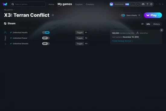 X3: Terran Conflict cheats screenshot