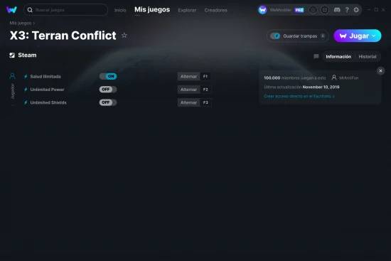 captura de pantalla de las trampas de X3: Terran Conflict