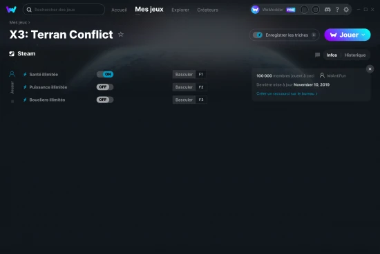 Capture d'écran de triches de X3: Terran Conflict