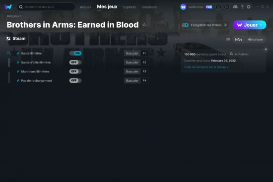 Capture d'écran de triches de Brothers in Arms: Earned in Blood
