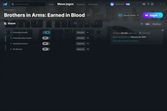 Captura de tela de cheats do Brothers in Arms: Earned in Blood