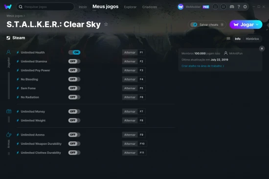 Captura de tela de cheats do S.T.A.L.K.E.R.: Clear Sky