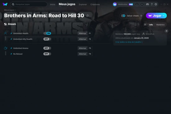 Captura de tela de cheats do Brothers in Arms: Road to Hill 30