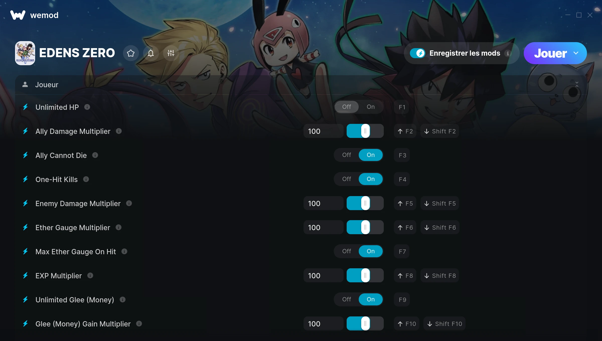 Capture d’écran des cheats pour EDENS ZERO