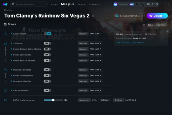 Capture d'écran de triches de Tom Clancy's Rainbow Six Vegas 2