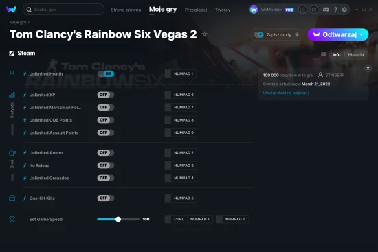 cheaty Tom Clancy's Rainbow Six Vegas 2 zrzut ekranu