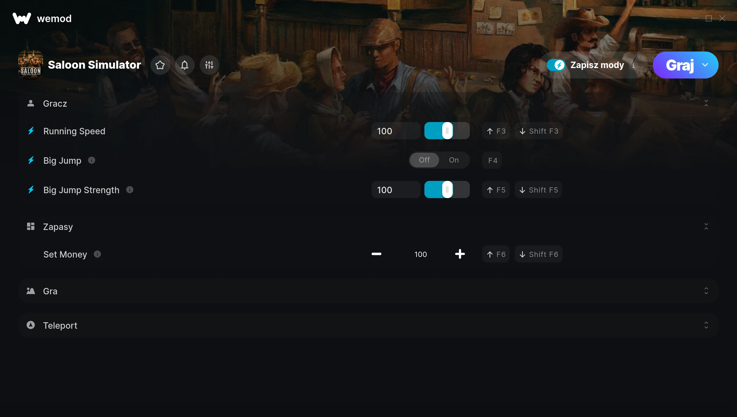 Cheaty do Saloon Simulator – zrzut ekranu