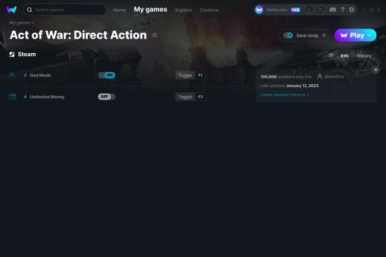 Act of War: Direct Action cheats screenshot